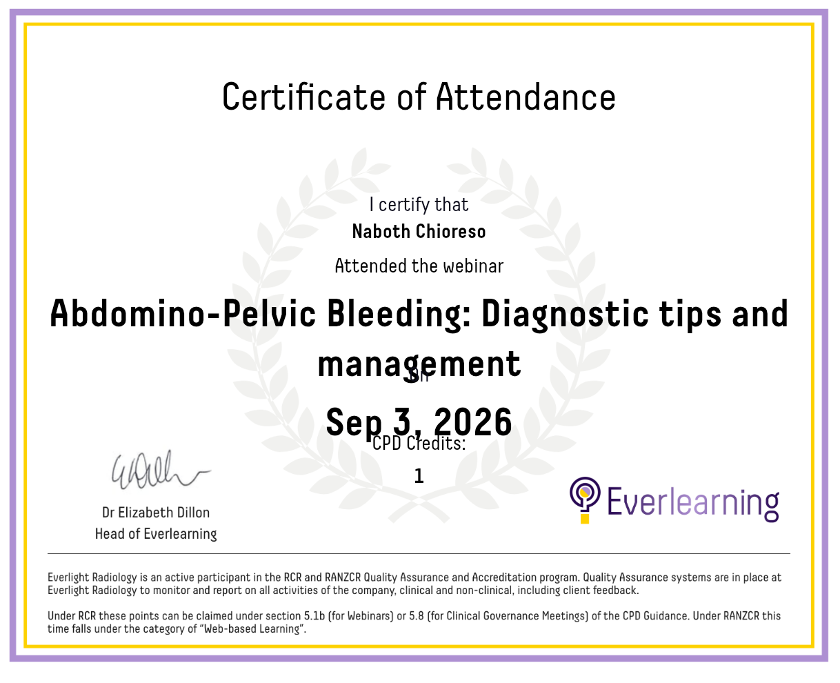 Abdomino-Pelvic Bleeding: Diagnostic tips and management Certificate