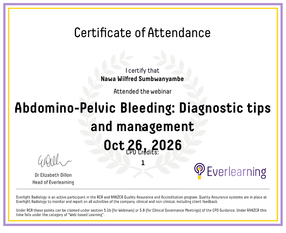 Abdomino-Pelvic Bleeding: Diagnostic tips and management Certificate