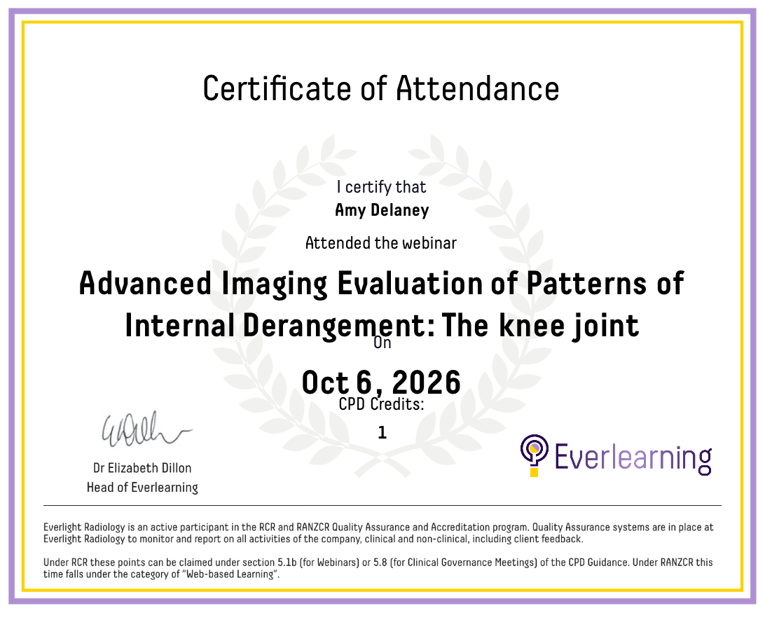 Advanced Imaging Evaluation of Patterns of Internal Derangement: The knee joint Certificate