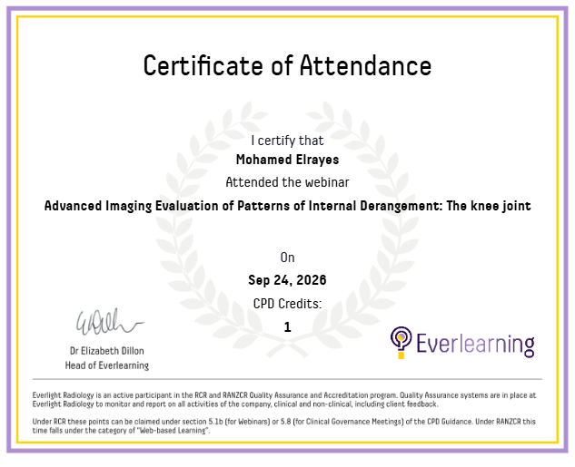 Advanced Imaging Evaluation of Patterns of Internal Derangement: The knee joint Certificate