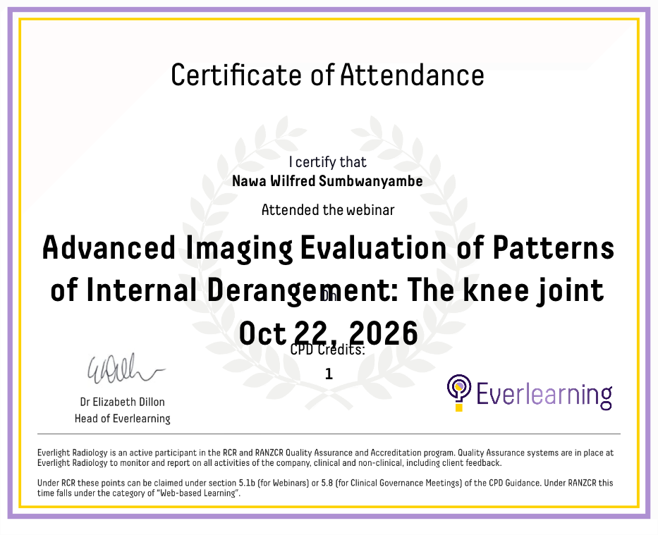 Advanced Imaging Evaluation of Patterns of Internal Derangement: The knee joint Certificate
