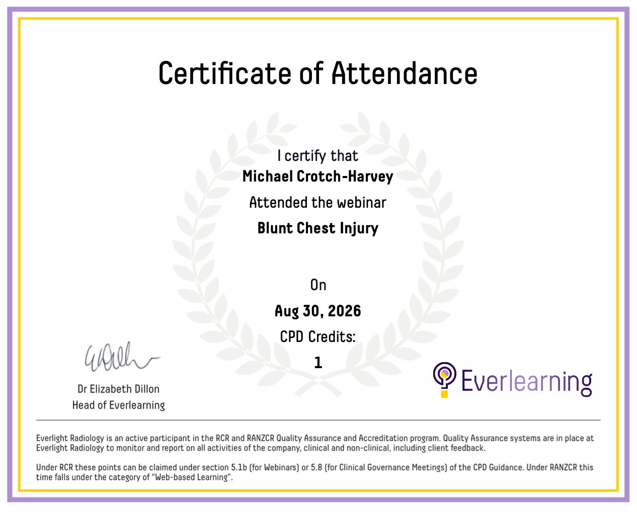 Blunt Chest Injury Certificate