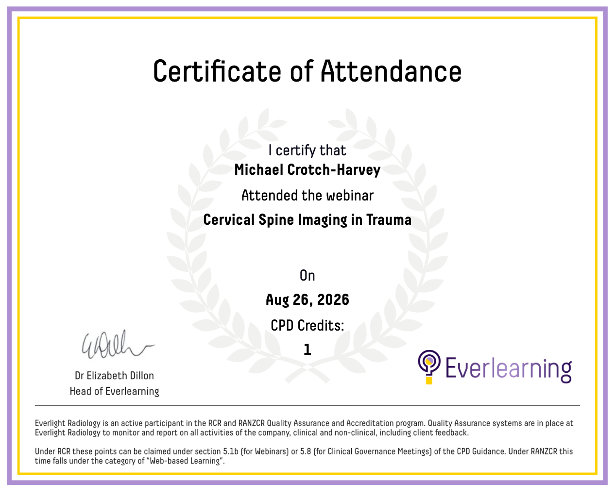 Cervical Spine Imaging in Trauma Certificate
