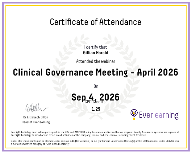 Clinical Governance Meeting - April 2026 Certificate