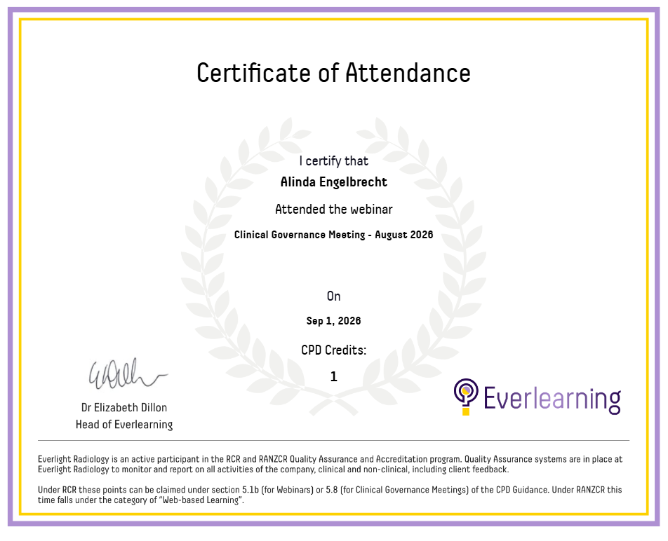 Clinical Governance Meeting - August 2026 Certificate