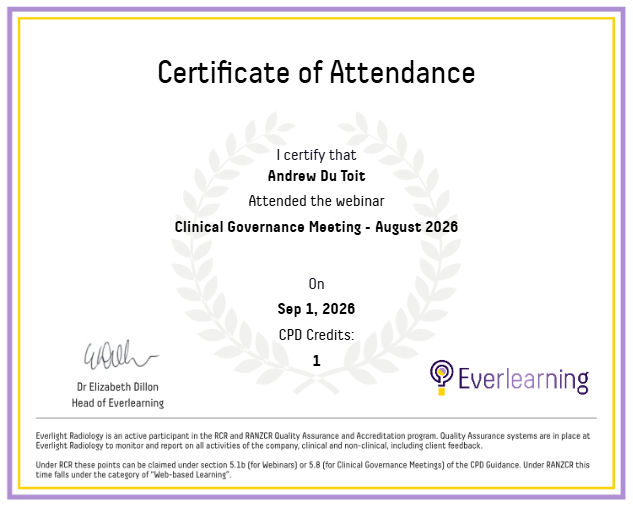 Clinical Governance Meeting - August 2026 Certificate