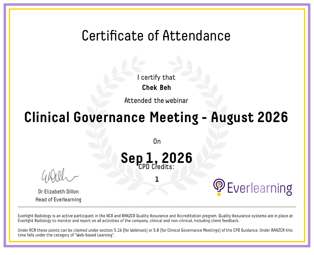 Clinical Governance Meeting - August 2026 Certificate