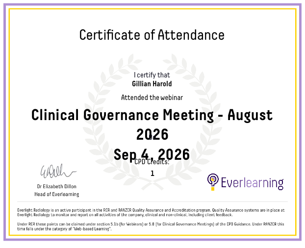Clinical Governance Meeting - August 2026 Certificate