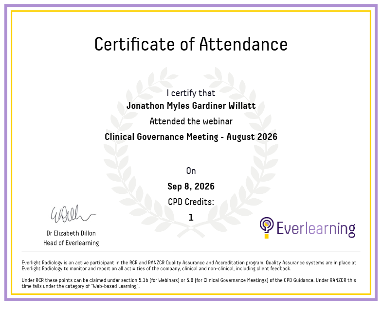 Clinical Governance Meeting - August 2026 Certificate