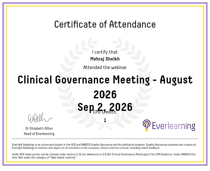 Clinical Governance Meeting - August 2026 Certificate