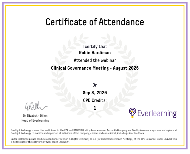 Clinical Governance Meeting - August 2026 Certificate