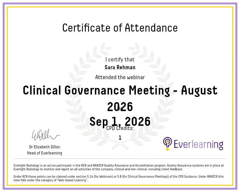 Clinical Governance Meeting - August 2026 Certificate