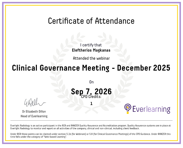 Clinical Governance Meeting - December 2025 Certificate
