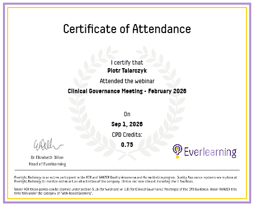 Clinical Governance Meeting - February 2026 Certificate