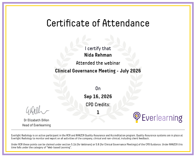 Clinical Governance Meeting - July 2026 Certificate