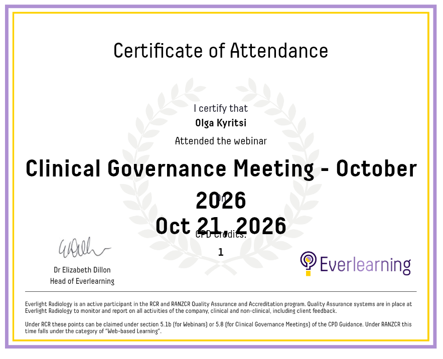 Clinical Governance Meeting - October 2026 Certificate