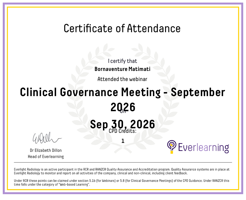 Clinical Governance Meeting - September 2026 Certificate