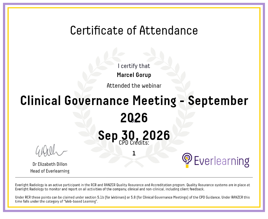Clinical Governance Meeting - September 2026 Certificate