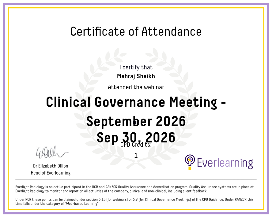 Clinical Governance Meeting - September 2026 Certificate