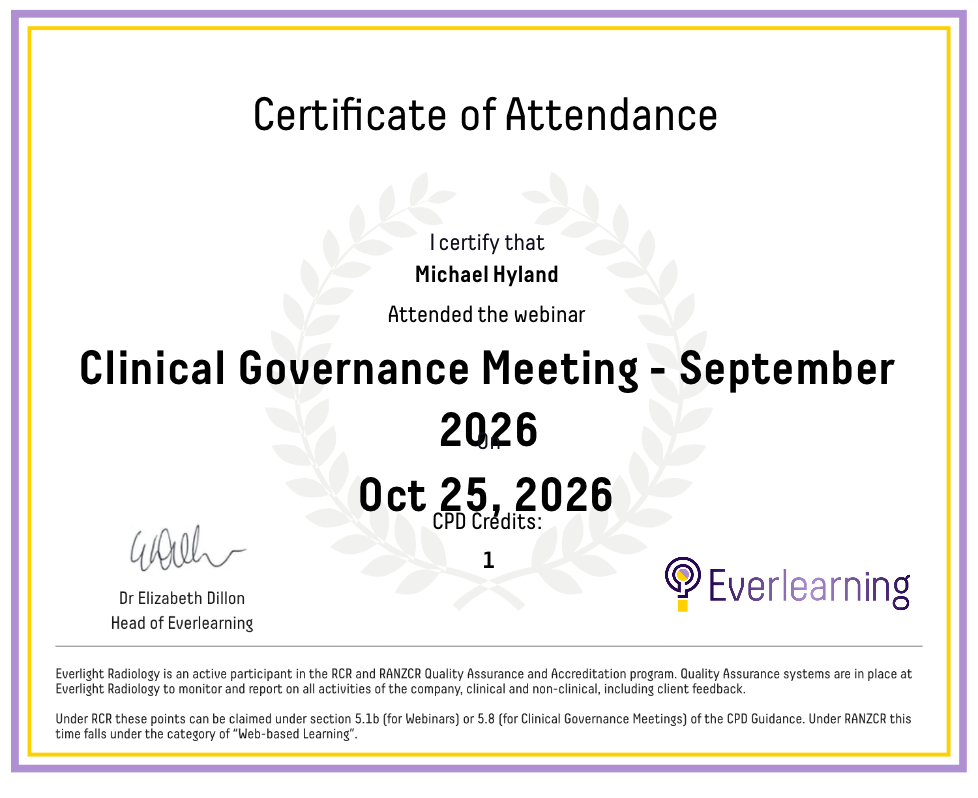 Clinical Governance Meeting - September 2026 Certificate