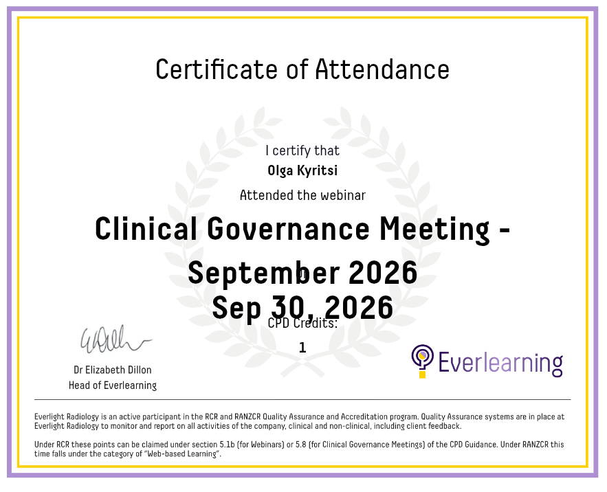Clinical Governance Meeting - September 2026 Certificate
