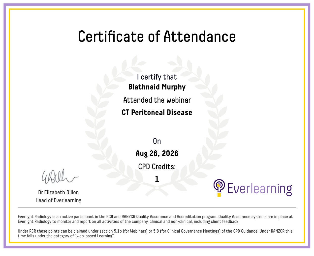 CT Peritoneal Disease Certificate