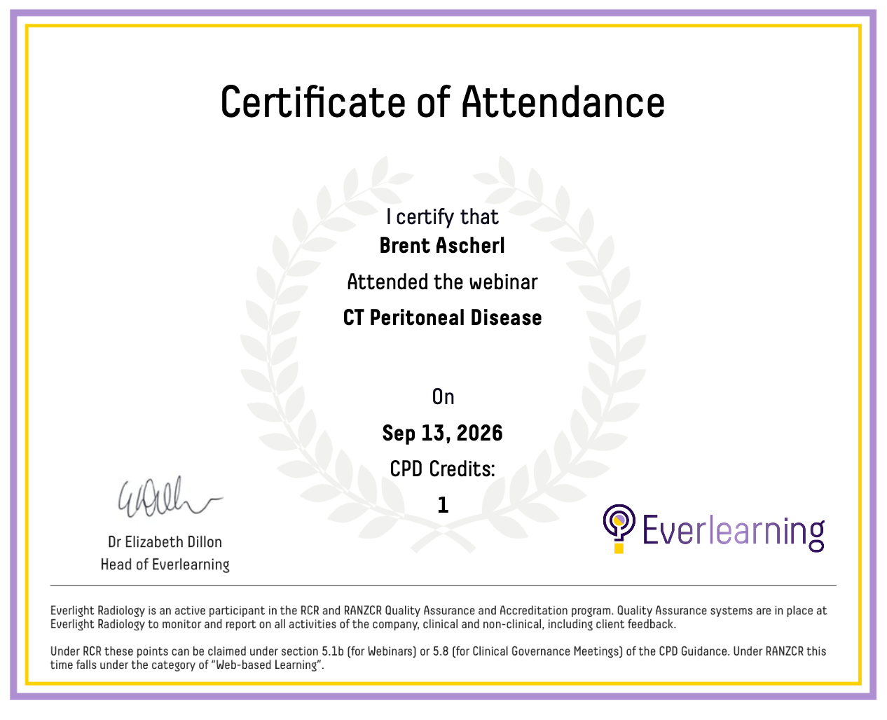 CT Peritoneal Disease Certificate