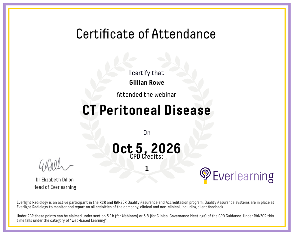 CT Peritoneal Disease Certificate