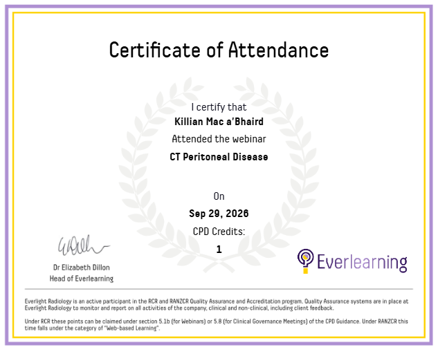 CT Peritoneal Disease Certificate