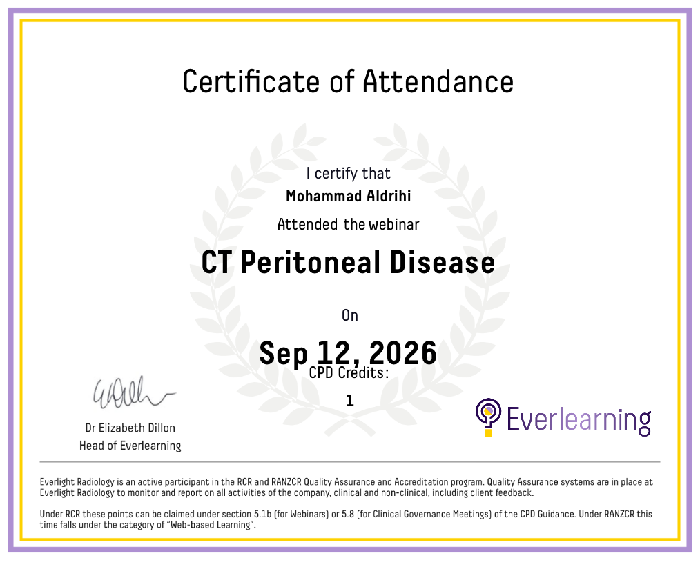 CT Peritoneal Disease Certificate