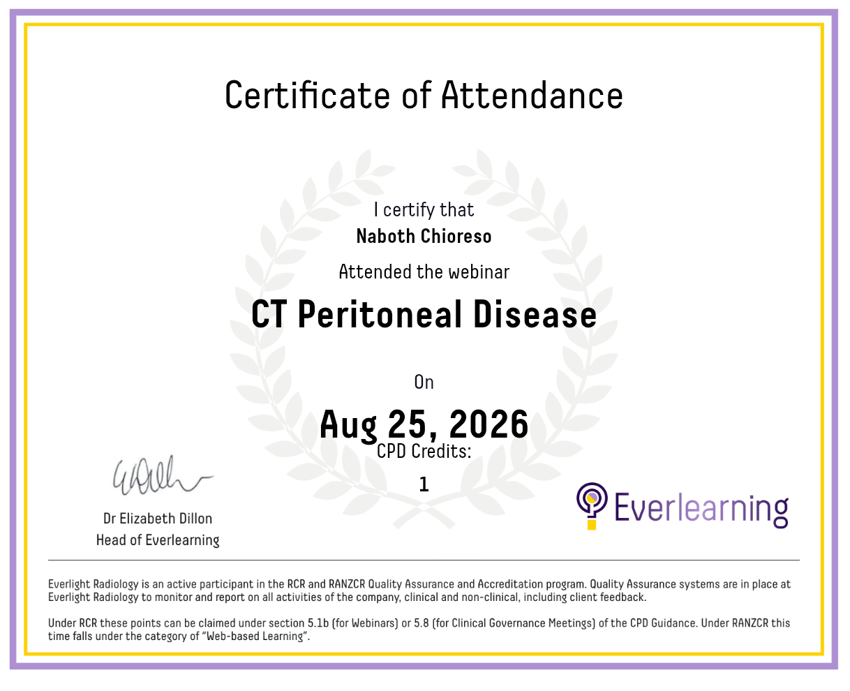 CT Peritoneal Disease Certificate
