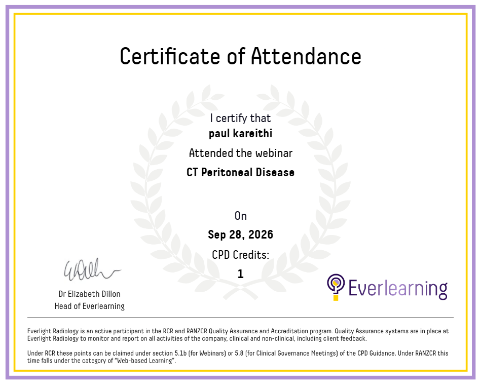 CT Peritoneal Disease Certificate