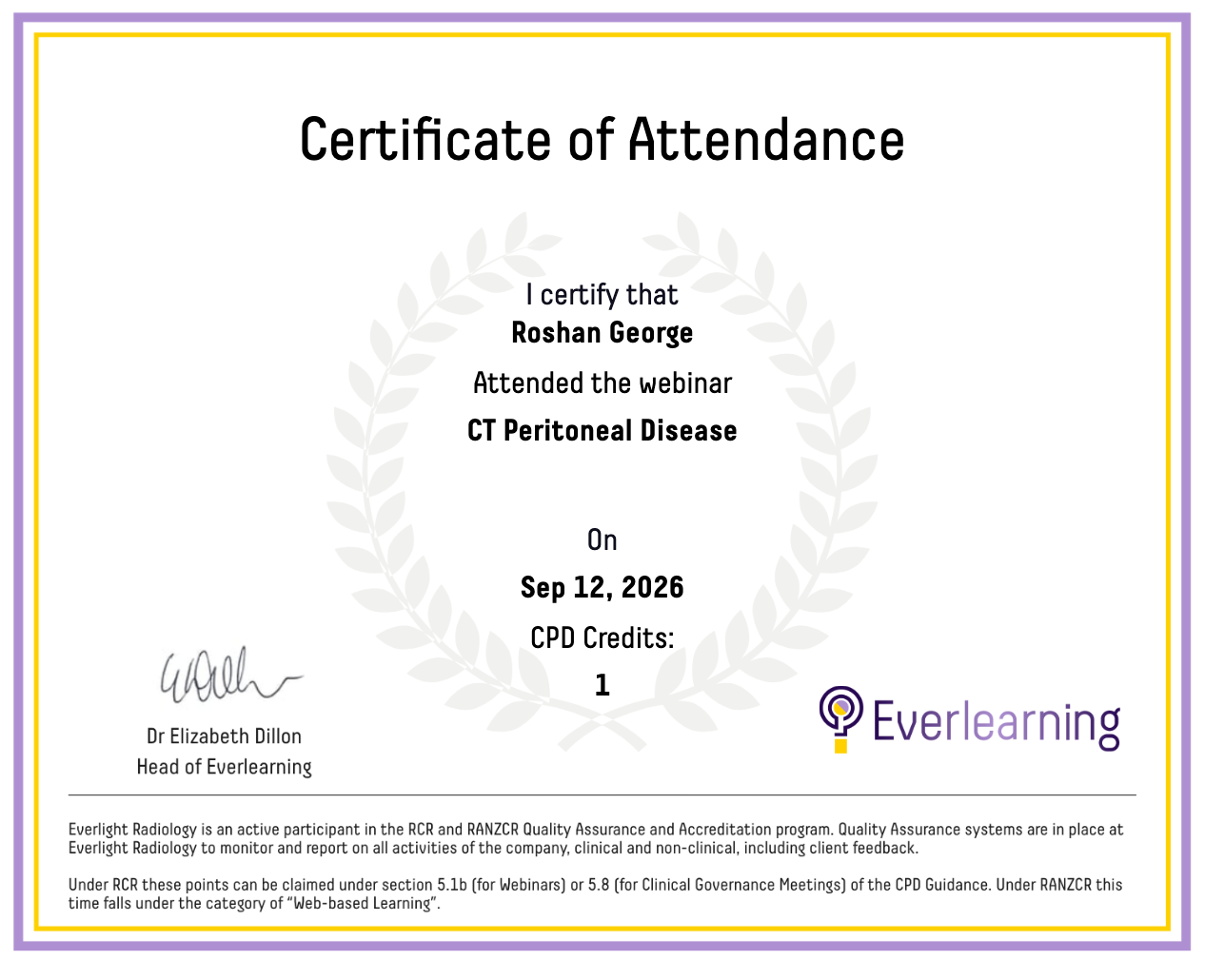 CT Peritoneal Disease Certificate