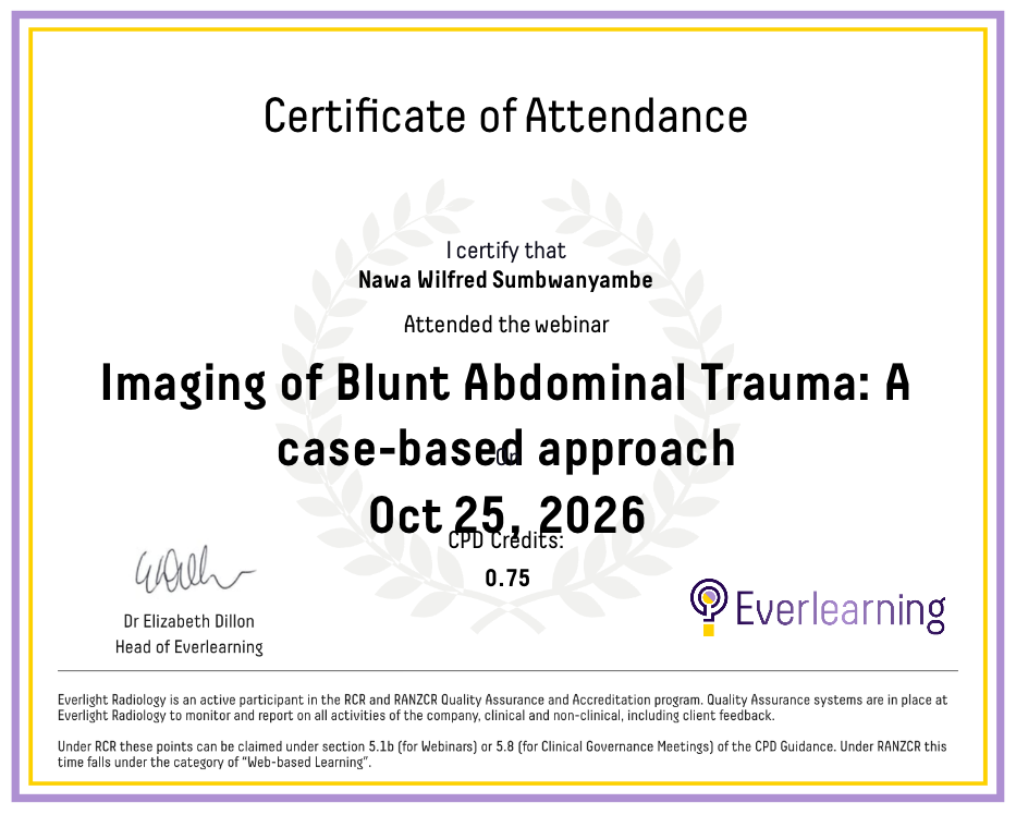 Imaging of Blunt Abdominal Trauma: A case-based approach Certificate