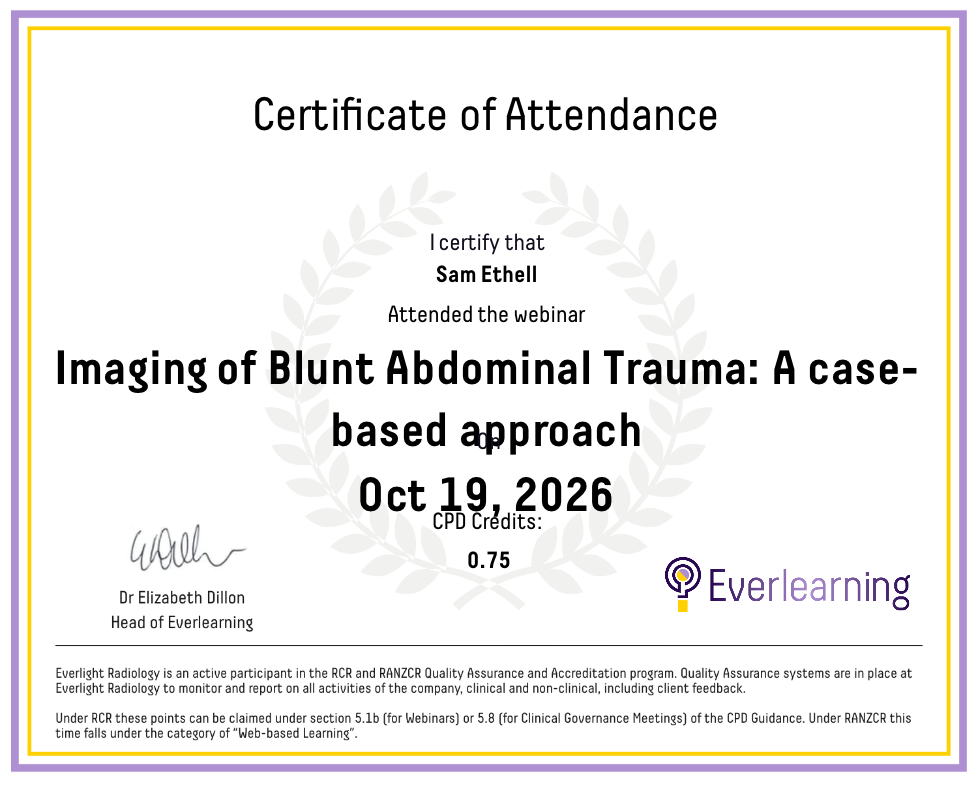 Imaging of Blunt Abdominal Trauma: A case-based approach Certificate
