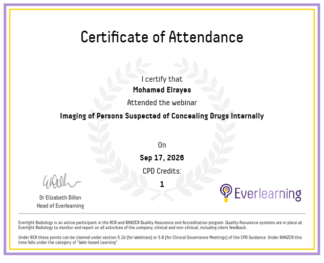 Imaging of Persons Suspected of Concealing Drugs Internally Certificate