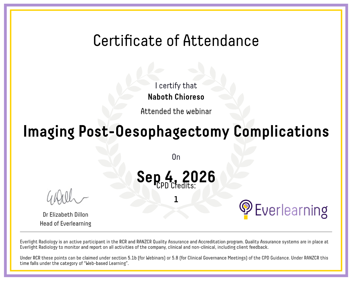 Imaging Post-Oesophagectomy Complications Certificate