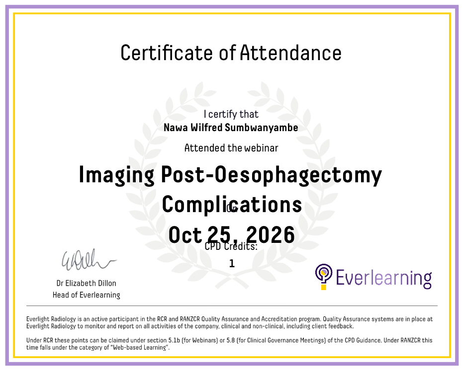 Imaging Post-Oesophagectomy Complications Certificate