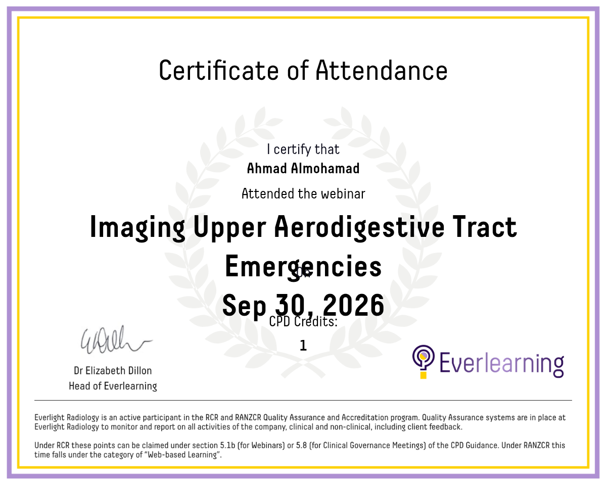 Imaging Upper Aerodigestive Tract Emergencies Certificate