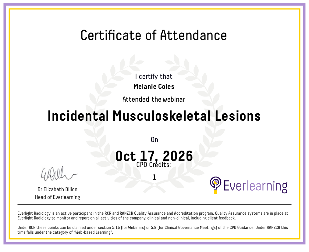 Incidental Musculoskeletal Lesions Certificate