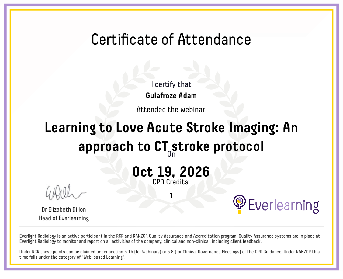 Learning to Love Acute Stroke Imaging: An approach to CT stroke protocol Certificate