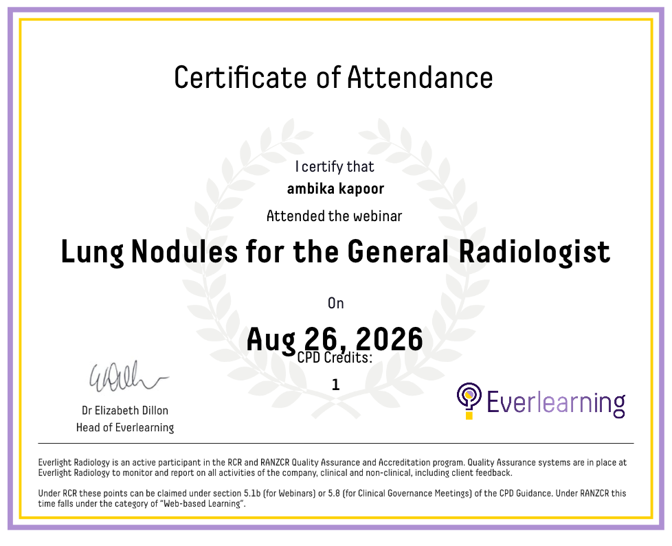 Lung Nodules for the General Radiologist Certificate