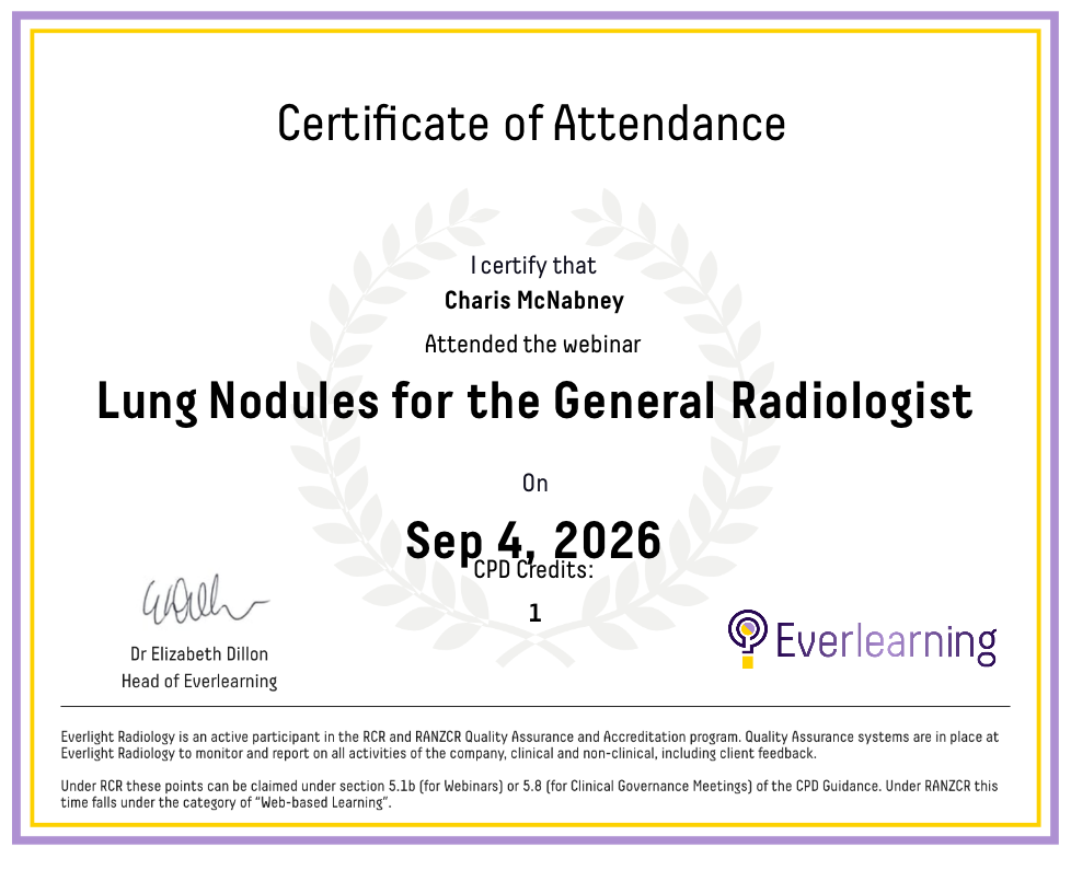 Lung Nodules for the General Radiologist Certificate