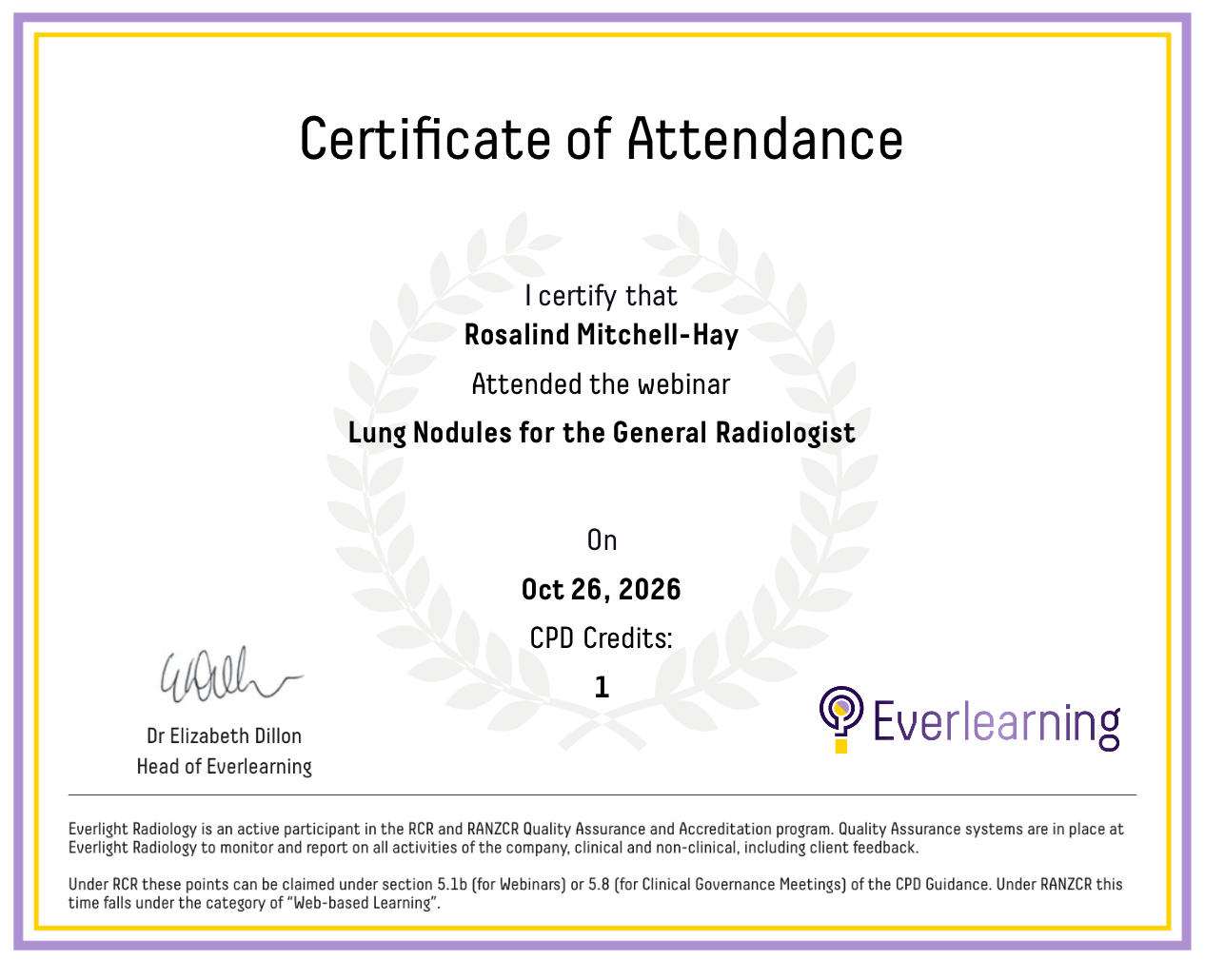 Lung Nodules for the General Radiologist Certificate