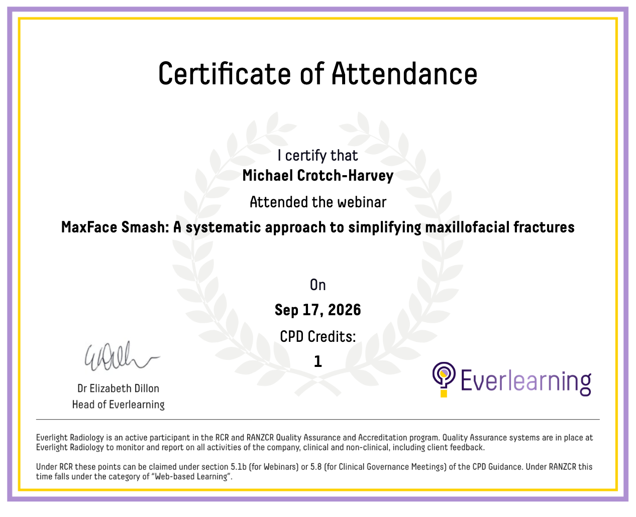 MaxFace Smash: A systematic approach to simplifying maxillofacial fractures Certificate