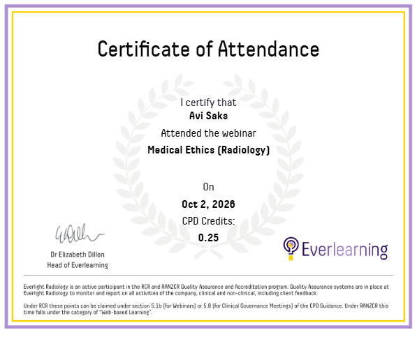 Medical Ethics (Radiology) Certificate
