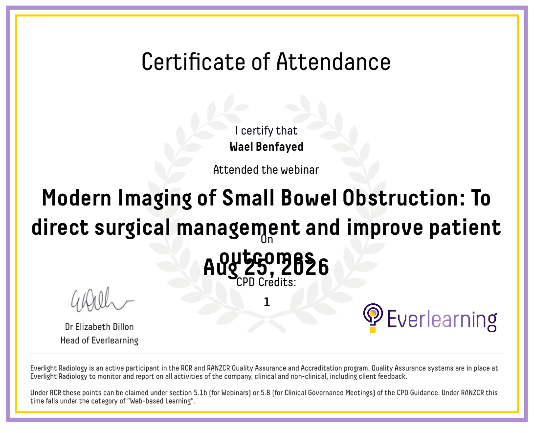 Modern Imaging of Small Bowel Obstruction: To direct surgical management and improve patient outcomes Certificate