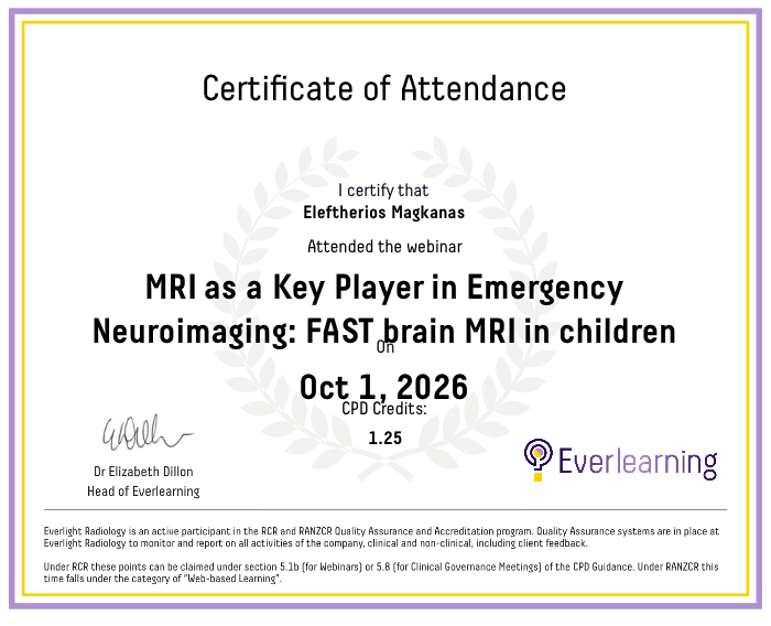 MRI as a Key Player in Emergency Neuroimaging: FAST brain MRI in children Certificate