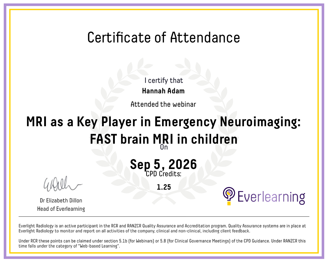 MRI as a Key Player in Emergency Neuroimaging: FAST brain MRI in children Certificate