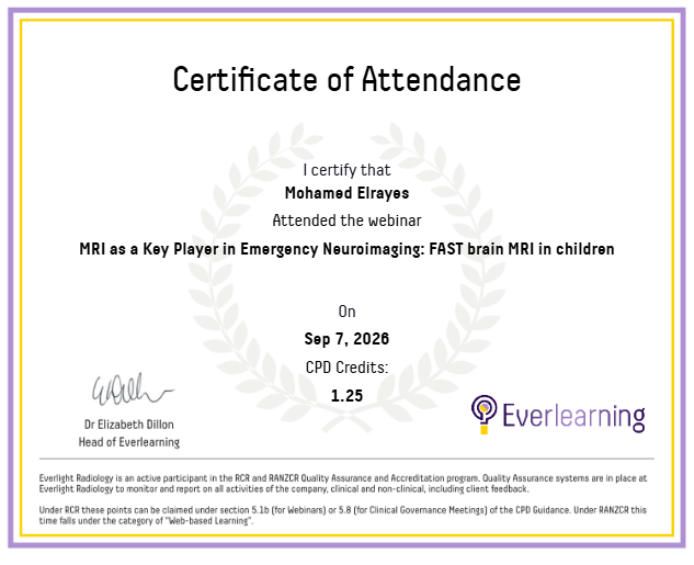 MRI as a Key Player in Emergency Neuroimaging: FAST brain MRI in children Certificate